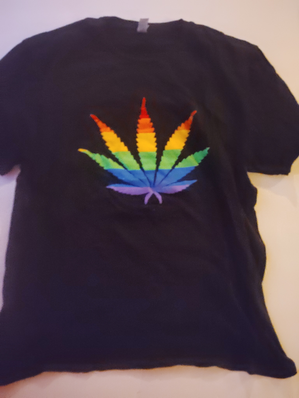 Gildan Black Tee with Rainbow Leaf Graphic